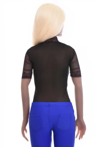 All-over lace bodysuit with thong cut over sheer mesh, holding a clean line under fitted clothing.