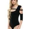 Breathable long-sleeve cotton bodysuit with hook-and-eye closure and a clean thong line.