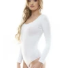 Breathable scoop-neck cotton bodysuit with hook-and-eye gusset closure that stays tucked all day.
