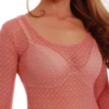 Coral lace blouse bodysuit with open scoop neck and hook-and-eye closure for a clean line under clothing.