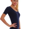 Cotton-blend bodysuit with bikini coverage, a soft fitted everyday staple that stays put.