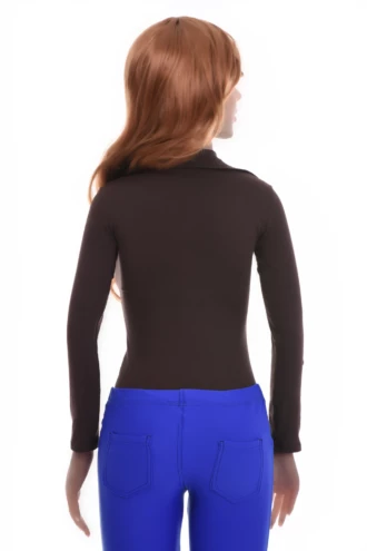 Cotton-blend bodysuit with brazilian cut and long sleeves, smooth down to a clean tucked line.
