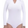 Cotton-blend bodysuit with brazilian cut and long sleeves, smooth under jeans or tailored trousers.