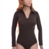 Breathable cotton-blend bodysuit with long sleeves and brazilian cut, a smooth everyday base layer.