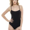 Sleeveless cotton-blend bodysuit with scoop neck and fine straps, smooth for warm-weather layering.