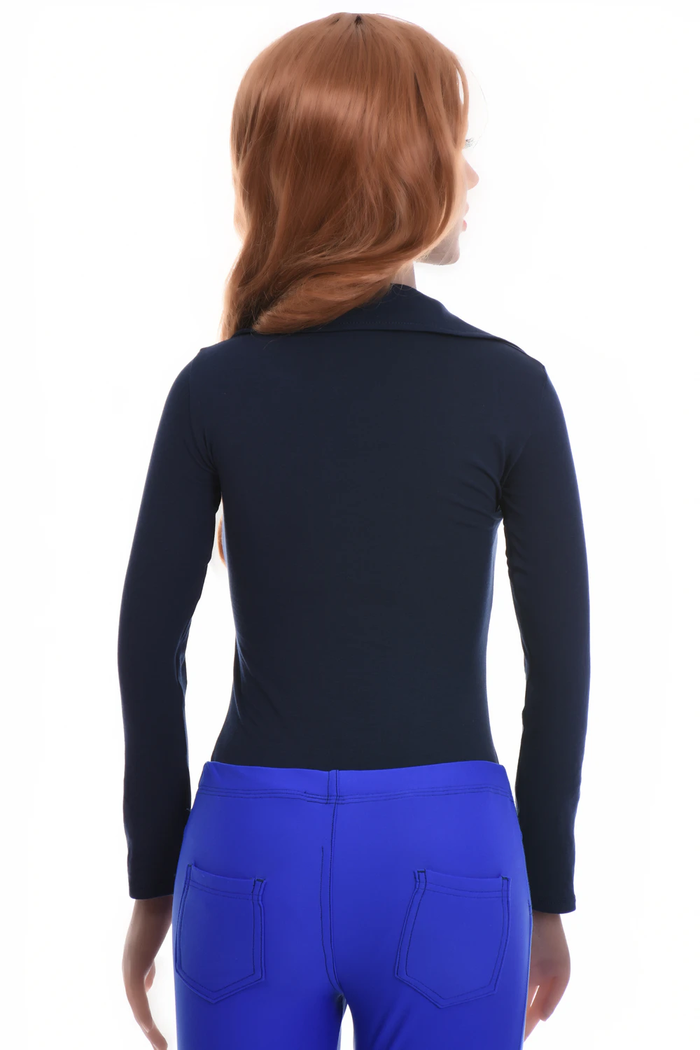 Cotton-blend bodysuit with V-neck and brazilian back, a smooth polished base under a blazer.