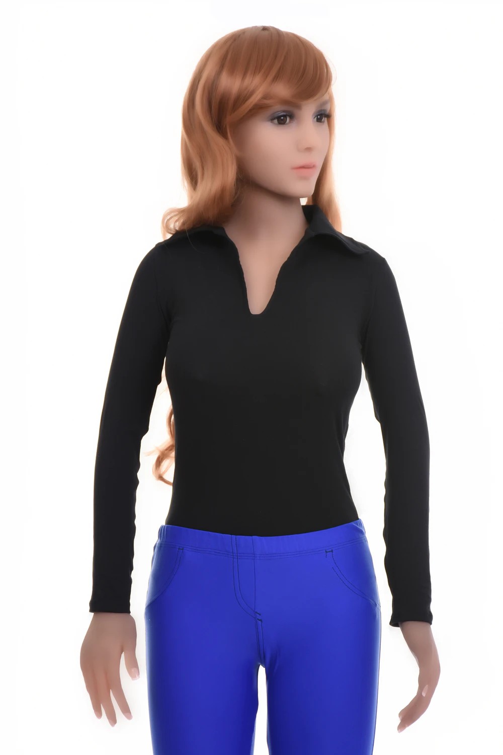 Long-sleeve cotton-blend bodysuit with V-neck, smooth and breathable for layering under knits.