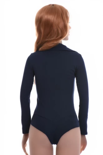 Breathable cotton-blend bodysuit with V-neck and long sleeves, easy to layer under knits or shirts.