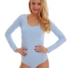 Relaxed cotton-blend shirt bodysuit with long sleeves, worn with jeans or tailored trousers.