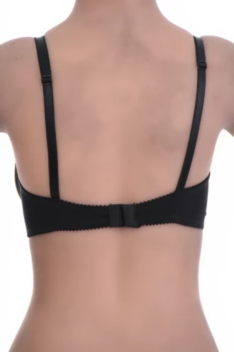 Cotton-blend soft-cup bra with a sheer mesh detail and adjustable straps, an unpadded everyday choice.