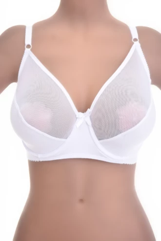 Breathable cotton-blend soft-cup bra with no padding for a natural shape and a delicate sheer mesh edge.
