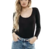 Cotton bodysuit with bikini cut and long sleeves, a relaxed close-fitting everyday base layer.