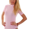 Cotton bodysuit with mock neck and bikini cut, close polo shape for a smooth everyday line.