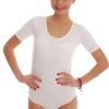 Cotton bodysuit cut like a soft tee with scoop neck and bikini cut, staying put with no bunching.