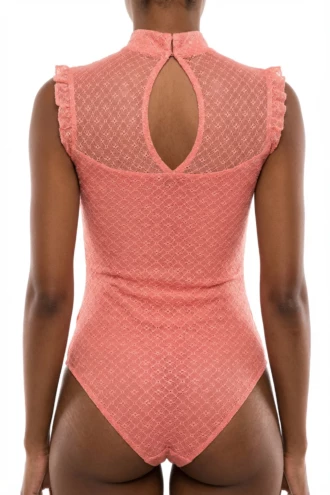 Sleeveless cotton-blend bodysuit by Tiara Galiano with bikini coverage and decorative lace detailing.