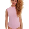 Cotton-blend mock-neck bodysuit with bikini coverage, breathable and soft for warm-weather layering.