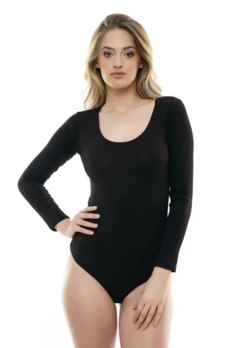 Relaxed cotton shirt bodysuit with bikini coverage, a versatile layer under an open shirt.