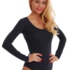 Relaxed shirt-style cotton bodysuit with long sleeves, worn on its own with jeans or trousers.