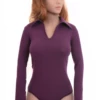Shirt-style cotton bodysuit with long sleeves and V-neck, a clean polished layer under a blazer.
