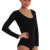 Cotton shirt bodysuit with scoop neck and bikini cut, breathable for fuller everyday coverage.