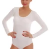 Cotton shirt bodysuit with scoop neck and long sleeves, a relaxed base worn with jeans.