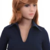 Cotton bodysuit in a shirt silhouette with V-neck and long sleeves, breathable for daily wear.