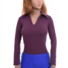 Cotton shirt bodysuit with V-neck and long sleeves, hook-and-eye gusset keeping it tucked like a shirt.