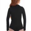 Shirt-style cotton bodysuit with V-neck, tucked clean by a hook-and-eye gusset for a neat finish.