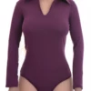 Cotton-blend shirt bodysuit with a V-neck, long sleeves and brazilian cut for a smooth tucked line.