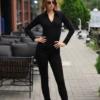 Cotton-blend shirt bodysuit with V-neck, a polished long-sleeve base neat under a blazer.