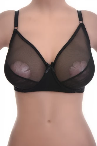 Breathable cotton soft-cup bra, unpadded for a natural line with a delicate mesh trim along the cup edges.
