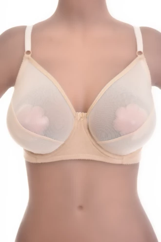 Soft cotton-blend soft-cup bra with no padding and a mesh trim, keeping a clean natural shape under tops.