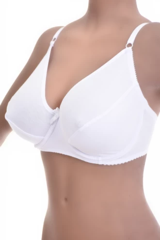 Cotton soft-cup bra with unpadded cups and a plain rounded neckline, breathable with a natural shape.