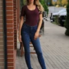 Soft fitted cotton T-shirt bodysuit with scoop neck, the plain scoop tee you layer under everything.