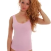 Cotton-blend tank bodysuit with thong back, breathable and close for a smooth line under fitted clothing.