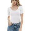 Cotton tee bodysuit with scoop neck and bikini cut, soft fitted and breathable for everyday wear.