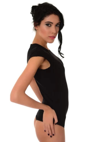 Cotton-blend tee bodysuit with thong bottom for the smoothest line under fitted clothing.