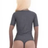 Dark gray microfiber bodysuit with a scattered light fleck print, smooth and close for a clean line.