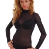 Fine semi-sheer mesh bodysuit with thong back, close for a smooth line under fitted clothing.