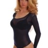Fine semi-sheer mesh bodysuit with thong back, close to the body for a smooth line under clothing.