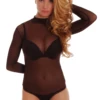 Fine semi-sheer mesh bodysuit with thong back, close for a smooth line under fitted clothing.