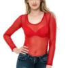 Fine mesh bodysuit with thong back that sits close to the body for a clean line under fitted clothing.