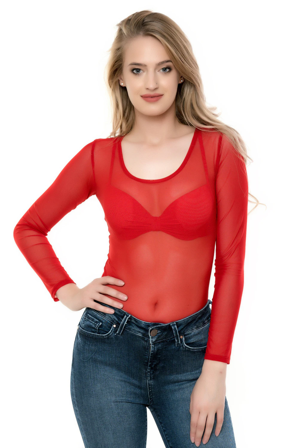 Fine mesh bodysuit with thong back that sits close to the body for a clean line under fitted clothing.