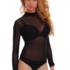 Fine semi-sheer mesh bodysuit with thong back, close to the body for a smooth line under clothing.