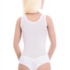 Fine mesh tank bodysuit with brazilian coverage that sits close for a clean line under fitted clothing.