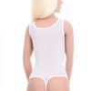 Fine mesh tank bodysuit with thong back that sits close to the body for a smooth line under clothing.