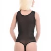 Fine mesh tank bodysuit with thong cut, breathable and close to the body for a clean line under clothing.
