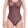 Fine sleeveless mesh tank bodysuit with thong cut, breathable and close for a clean line under clothing.