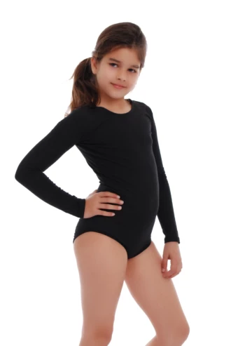 Long-sleeve cotton-blend bodysuit for girls with a round neckline, breathable and kind to the skin.