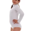 Girls' long-sleeve cotton bodysuit with mock neck, breathable and gentle for everyday school wear.